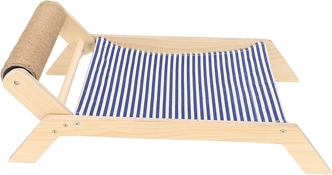 Cat Hammock Bed with Wooden Frame, Anti Shaking Swing Chair for Cats, Premium Sisal and Canvas Raised Sleeping Bed with Scratcher, Minimalist Design Pet Furniture for All Seasons (Beach Sisal Roller