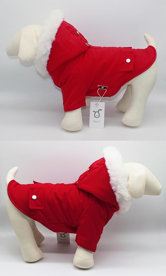 Pet Warm Dog Coat for Winter Cold Weather Clothes Hooded Dog Jacket Small Puppies Medium Large Dog Cat Clothes Insulated Padded Snow Parka (Red, X-Small)