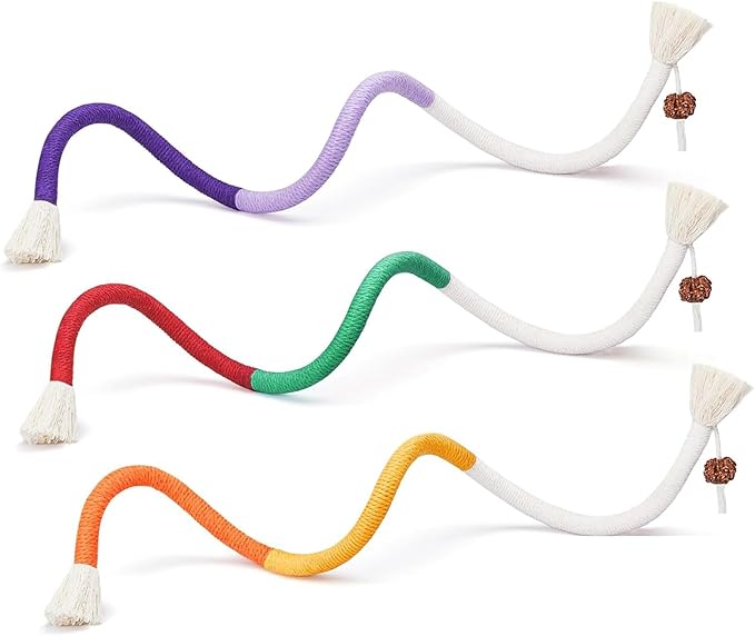 Bestac Cat Chew Rope Toy Natural Cotton & Rubber Kitten Teething Toy, Interactive Chew, Quiet Play, Ideal for Kitten & Adult Cat Indoor Fun & Energy Release