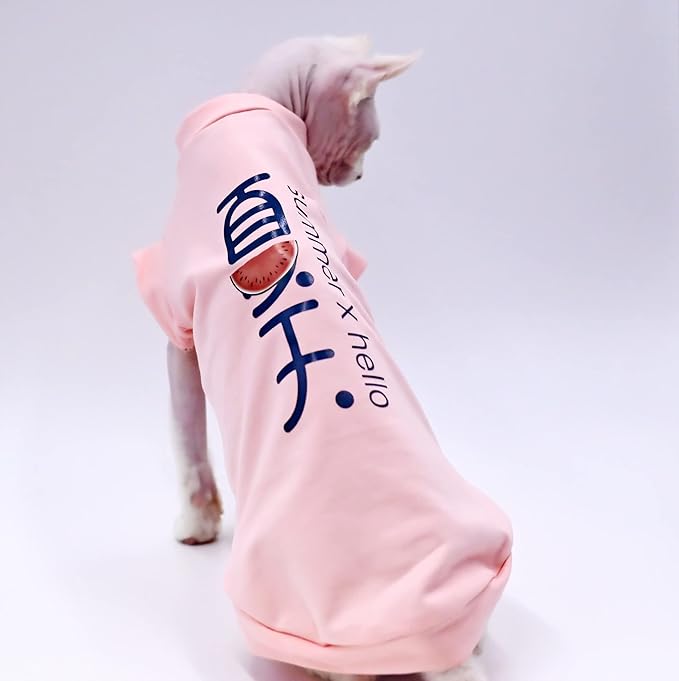 Cotton Sphynx Cat Clothes Spring and Summer Thin High Stretch Hairless Cat Clothes for Devon Rex, Konish Clothes Cat Apparel for Small Cats and Dogs… (Pink, X-Small)