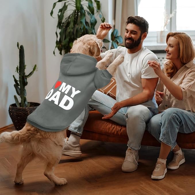 Dog Sweater Dog Hoodie Cold Weather Coat Hooded Sweatshirt for Puppies,Cats, Small Medium Large Dogs (Grey(I Love My Dad), Large/X-Large)