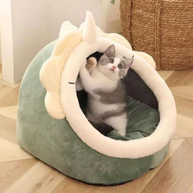 NatureMan Cat Beds for Indoor,Cat House with Hanging Cat Ball Toy,Kitten Tent House Removable Cotton Pad,Warm and Soft Pet Cat Supplies Kitten Small Dogs Pet Bed (Green, M)