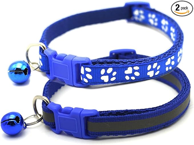 Blue Small Dog Collar with Bell, 2-Pack Basic & Reflective Boy Puppy Collar with Bells for XXS Xs Small Pet Male Dogs Tiny Cats, S