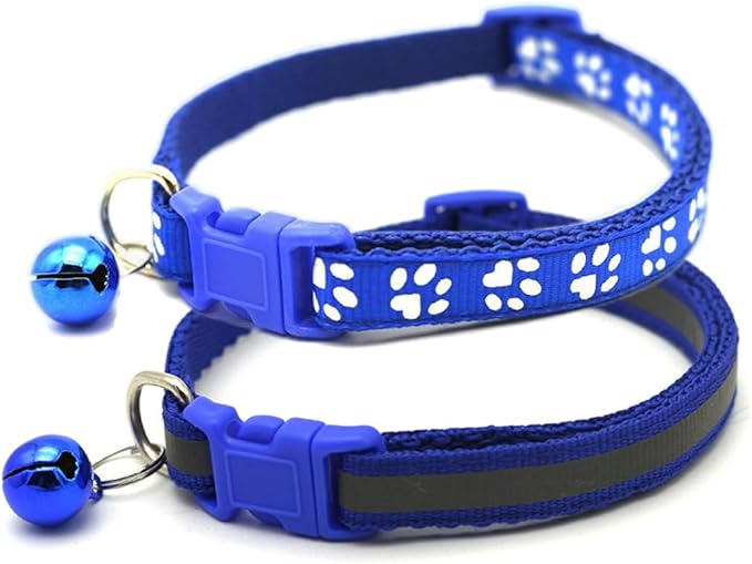 Puppy Collar with Bell, 2-Pack Basic & Reflective Cat Collar with Bells for XXS Xs Small Pet Dogs Boy Tiny Kitten Male Animal, Blue Neck 7-12 inch