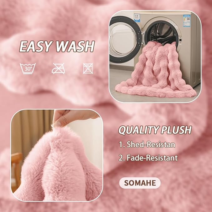 SOMAHE Cat Blanket, Reversible Sherpa & Bubble Fleece Pet Throw, Ultra-Soft Plush for Indoor Cats, Machine Washable, Anti-Static, Warm & Cozy, 22"×18" Inch Pink