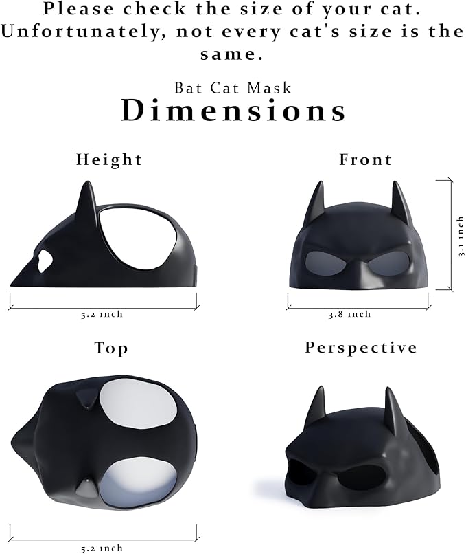 Black Bat Cat Mask and Cloak Costume for Indoor Cats, Funny Superhero Pet Outfit for Christmas, Cosplay, Parties and Photoshoots, Hooded Cape for Cats Big Size