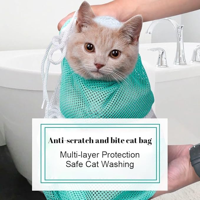 Cat Bathing Bag, Mesh Pet Grooming Restraint Bag for Washing, Nail Trimming, (Pink)