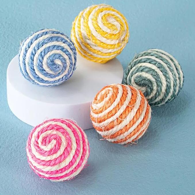 ISMARTEN 6 Pack Cat Toys Balls, 1.77" Yarn Pet Interactive Ball with Bell Inside, Kittens Chew Toys for Indoor Cats Kitty (Medium, Sisal)