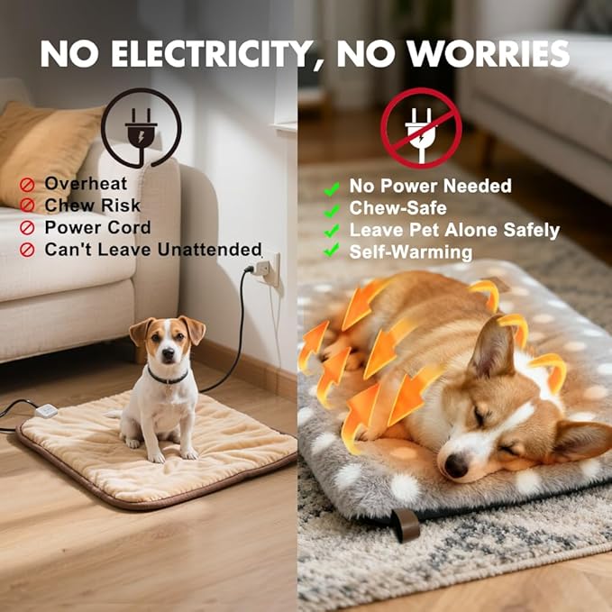 Self Warming Mat for Cats Dogs Self Heating Thermal Pad for Crates Cages Couches Beds 29.5" L x 18.8" W with Removable Cover Non-Slip Bottom Indoor Outdoor Grey M