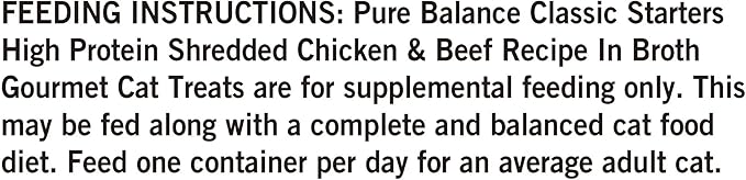 Pure Balance Classic Starters Gourmet Cat Treats, Shredded Chicken & Beef in Broth, High Protein, Soft Treats, 5 Pouches of 1.4 oz Inside, Wet Cat Treat Adult Cats 4 Box