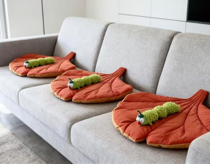 LZYDD Leaf Cozy Dual-Use Mat Cat Bed Sofa Protector with a Catnip Caterpillar Self-Play Cat Toy Set