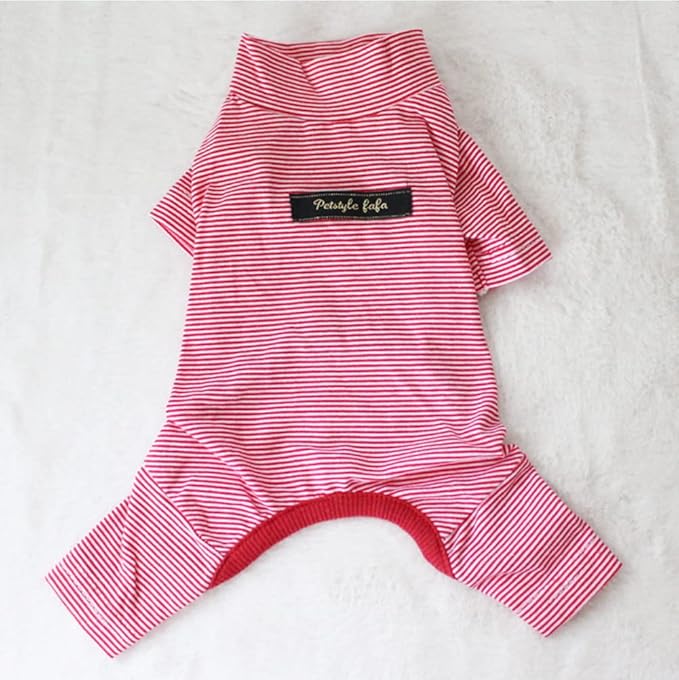 Hdwk&Hped Soft Cotton Dog Pajamas for All Seasons, Striped Pet Bottoming Jumpsuit for Small Dog Cat Puppy (#5, Thin Stripes Style 2pcs - red&Pink)