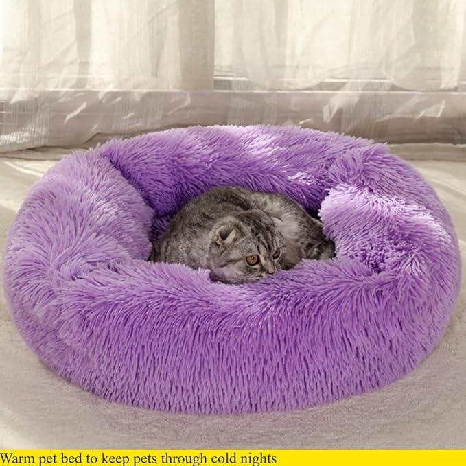 Donut Dog & Cat Bed - Soft Plush Self-Warming Cave for Cats & Small to Medium Dogs | Calming Cuddler with Improved Sleep & Comfort(White,17.72X5.91X13.78 in)