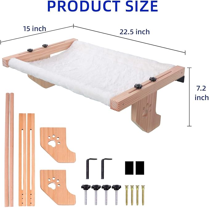 ESPETS Cat Window Sill Perch, Sturdy Cat Hammock Beds Window Seats with Soft Cusion, Large Cats and Kittens-22.5 Inch (White)
