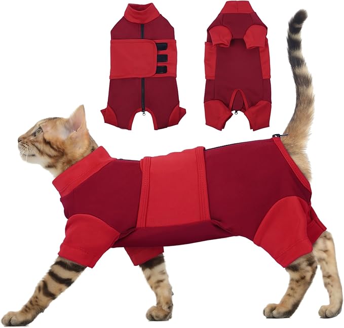 Cat Anxiety Jacket, Adjustable Cat Anxiety Suit with Zipper, Cats Anxiety Vest for Fireworks, Thunderstorm, Travel, Separation, Anxiety Calming Vest Wrap for Cats