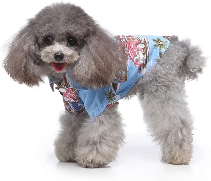 Tangpan Hawaiian Beach Coconut Tree Print Dog Shirt Summer Camp Shirt Clothes (S-12#, Light Blue)