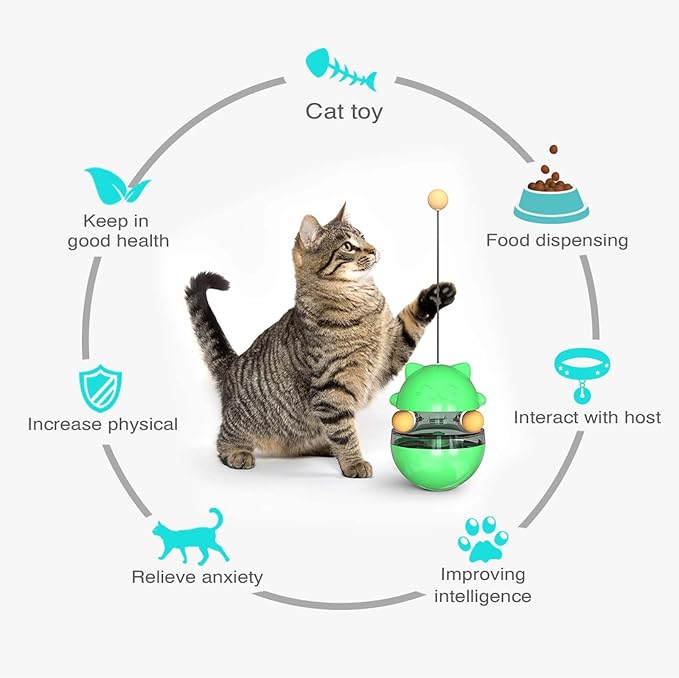Interactive Cat Toy for Indoor Cats Wobble KittenTreat Dispensing Ball Food Dispenser Puzzle Slow Feeder Balls Kitty Stimulating Indoor Interactive Brain Game Toys Gift (Green)