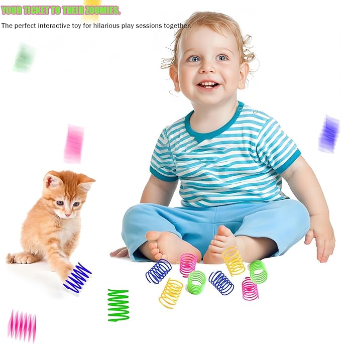 Cat Toys Spring - Interactive Cat Toy & Kitten Toys with Durable Plastic Coils for Swatting, Biting, Hunting - Keeps Cats Fit & Entertained (40Pcs)