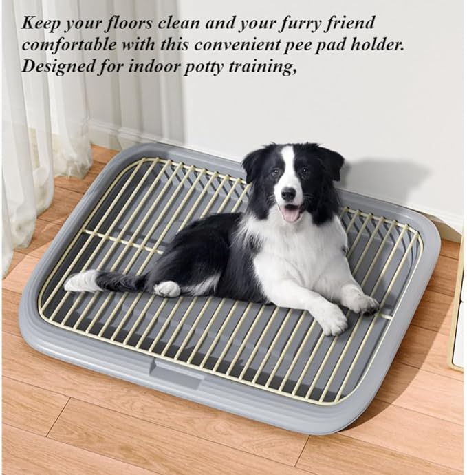 Dog Potty Tray Indoor Pet Pee Pad Holder for Small & Medium Dogs, Puppy Training Pad Holder, Pet Toilet Litter Box, Dog Bathroom Tray, Housebreaking Potty Supplies 17.72''LX12.99''WX1.97''H(Grey)