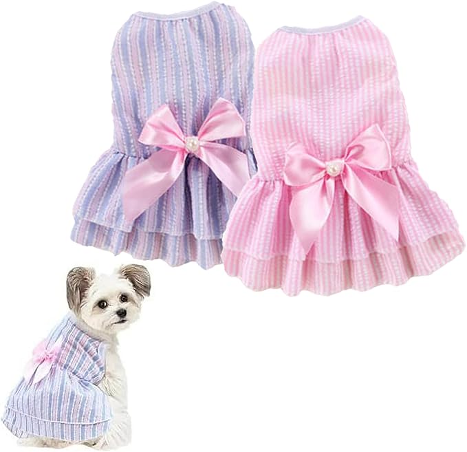 Qiansail 2Pcs Dog Dresses, Puppy Summer Clothes Cute Pet Girl Princess Dress Sweet Bow Knot Skirt Female for Puppy Kitten (L)