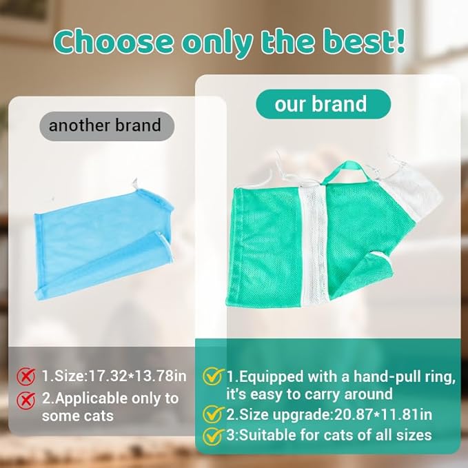 Cat Bathing Bag – Anti-Scratch Cat Washing Bag for Grooming, Nail Trimming – Mesh Cat Shower Bag with 4-Point Adjustable Restraint & Detachable Design