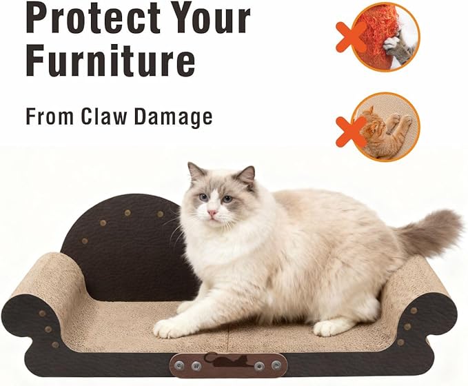 Extra Large Cat Scratcher Bed, 26.5" Sofa Shaped Cardboard Scratch Pad & Couch, Durable Cat Lounger, Furniture Protector for Large Cats & Multi-Cat Households (Black)