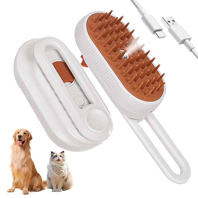 INFOX 1-Pack Cat Steam Brush, 4-in-1 Pet Steaming Grooming Brush for Cats & Dogs