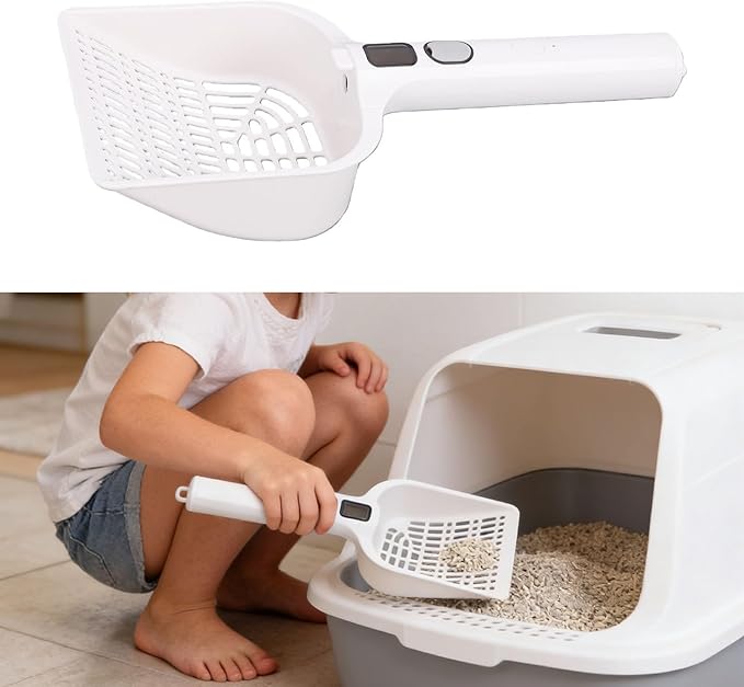 Cat Litter Scoop, Rechargeable Portable Litter Shovel Plastic Large Cat Poop Sifter with Spray Mist for Pet Cleaning
