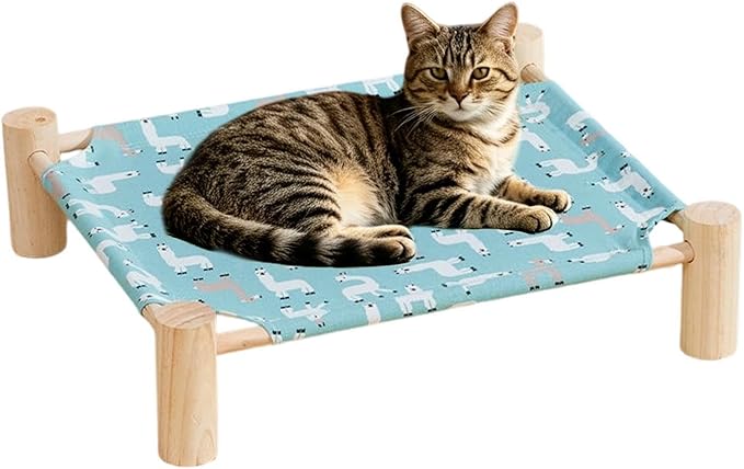 Raised Cat Bed - Wooden Dog Elevated Indoor Outdoor Bed, Cat and Dog Hammock Cot, Removable Sleeping Furniture for Home Living Room Apartment Dorm Outdoor Patio Balcony Porch Corner