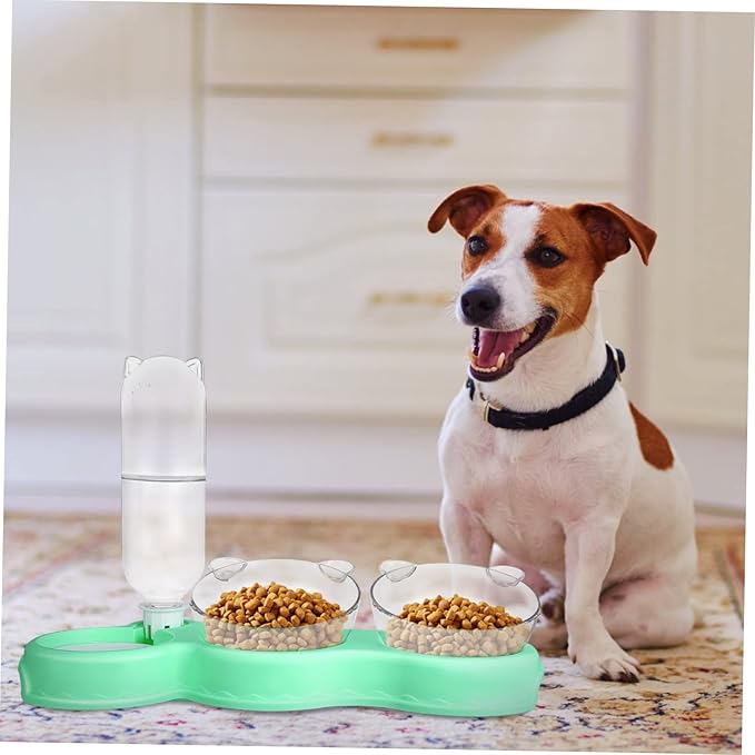 BESTonZON 3-in-1 Multifunctional PET Bowls for Food and Water Double Plastic Bowls with Automatic Water Bottle Feeding Solution for Small Cats and Dogs