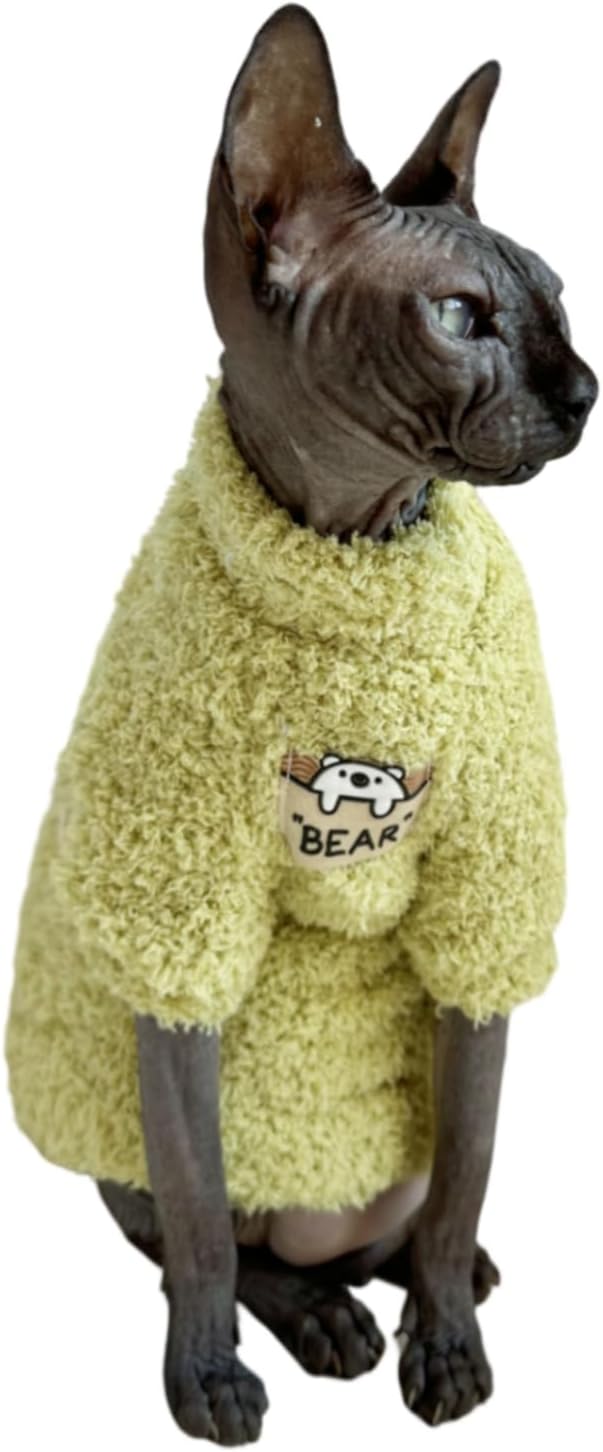 Sphynx Cat Clothes Hairless Cat Super Soft Warm Fleece T Shirt Elastic Winter Sweater Outfit, Pet Clothes for Sphynx Cat Coat for Cats and Small Dogs Apparel (Green, X-Large)