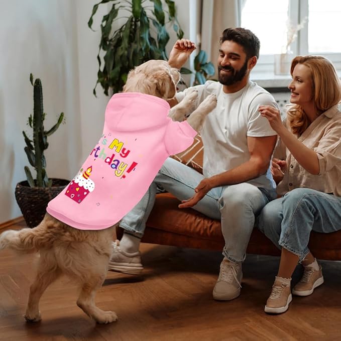 Dog Sweater Dog Hoodie Cold Weather Coat Hooded Sweatshirt for Puppies,Cats, Small Medium Large Dogs (Pink(It's My Birthday), Medium)
