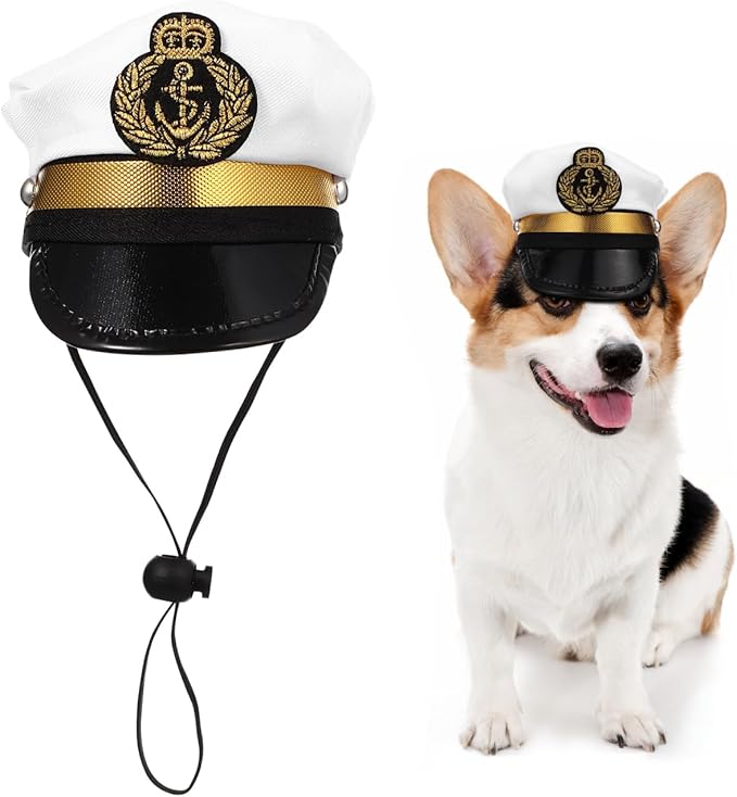 Alasum Pet Captain Hat Headpiece for Cats and Small Dogs Adjustable Polyester Costume Accessory for Parties Photo Props 5.11X3.54X3.54In