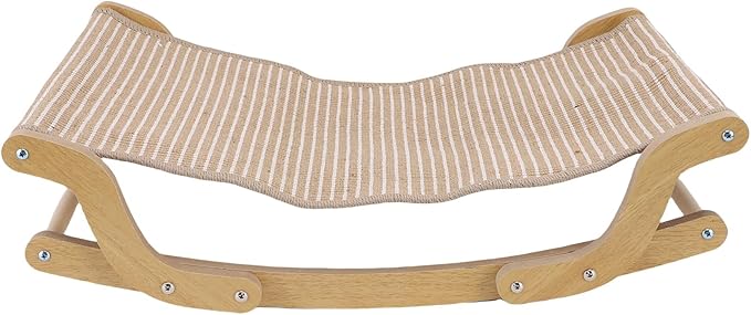 Focket Cat Scratcher Bed, 54x36x15.5cm Pine Wood Cat Scratch Lounger, Hammock Lounge with Tightly Woven Hemp Pad for Large Cats Multi Households Furniture Protector