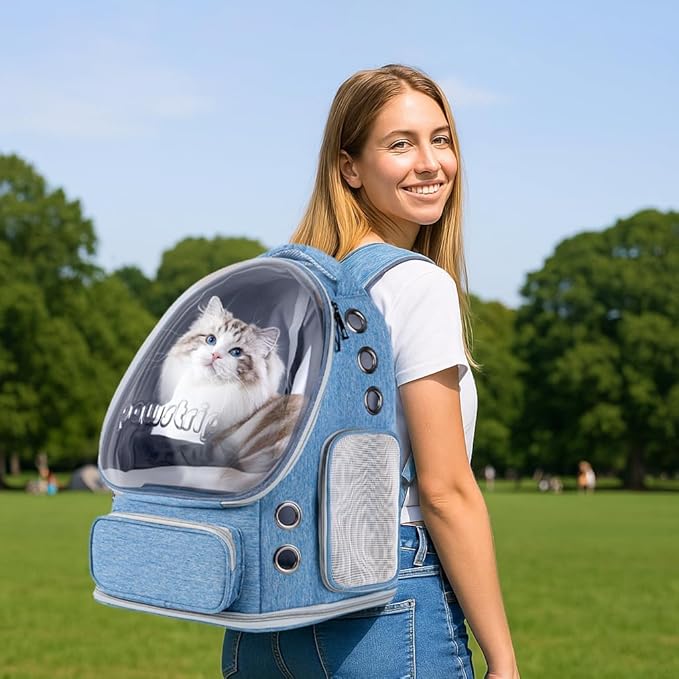 Cat Backpack Carrier with Large Space Bubble Window, Airline Approved Breathable Pet Carrier for Small Dogs Cats up to 15lbs, Foldable for Travel Hiking & Outdoor Use