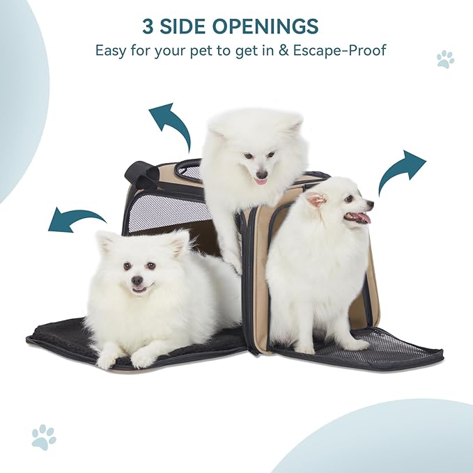 PETSFIT Soft-Sided Cat Carrier for Medium Cats up to 25 lbs, Foldable Pet Travel Bag with Washable Mat, Multiple Entry, Ventilated, for Car Trips & Vet Visits – NOT Airline Approved