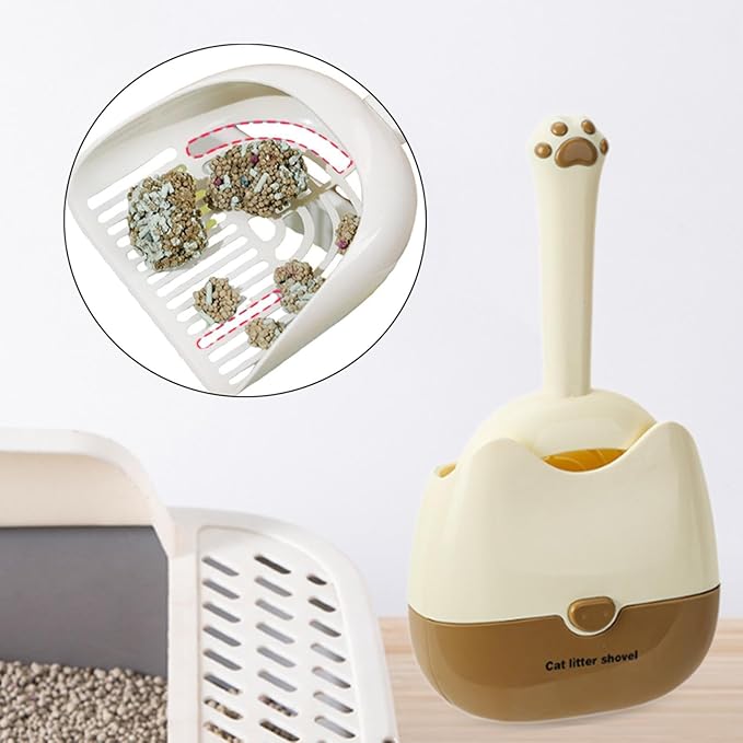 Cat Litter Scooper with Holder Modern Convenient Comfortable Wide Basket Sifter for Living Room Litter Box- Yellow