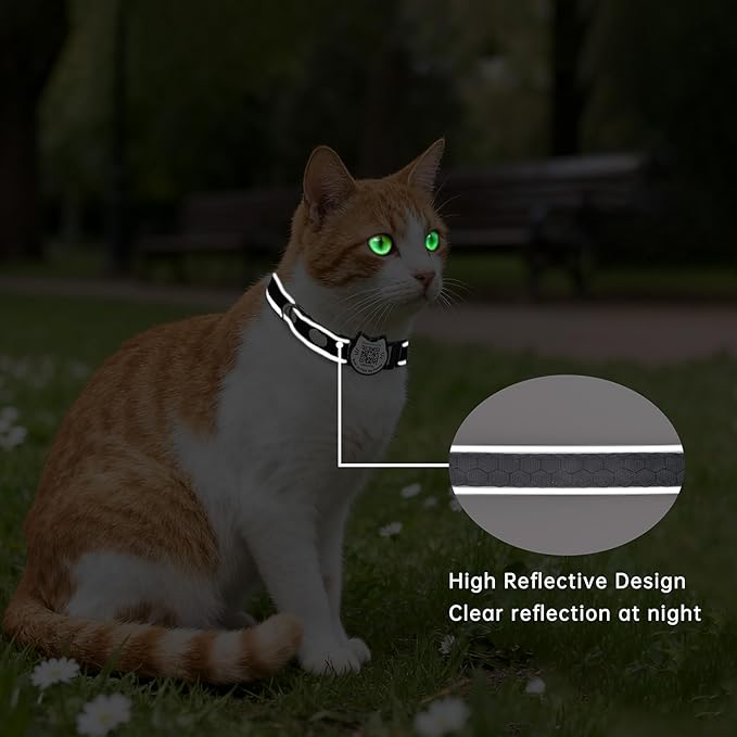 Cat Collar with Bells Reflective Cat Collars Breakaway with Oxford Cloth Soft Padding Adjustable Kitten Collar with QR Code（Black）