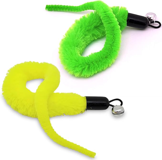 miwoowim 11 PCS Cat Wand Toy Refills - 10 Fuzzy Worm Attachments with Bells & 1 Replacement String with Clasp, Interactive Teaser Toys for Indoor Cats(10 Worms Refill)
