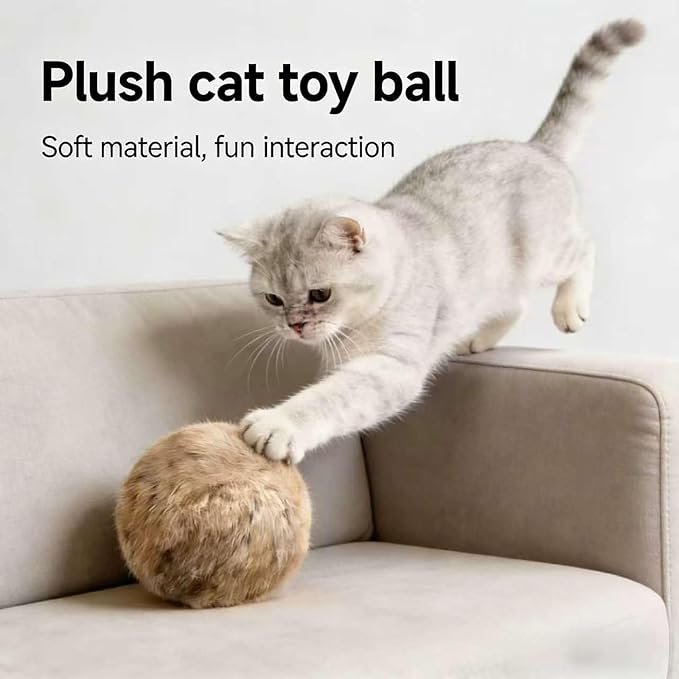 Rabbit Fur Ball Cat Toy, Soft Plush Catnip Cat Toys for Indoor Cats, Durable Kitten Chew Toys for Biting, Natural Fur Cat Toys for All Breeds of Cats(3PCS)
