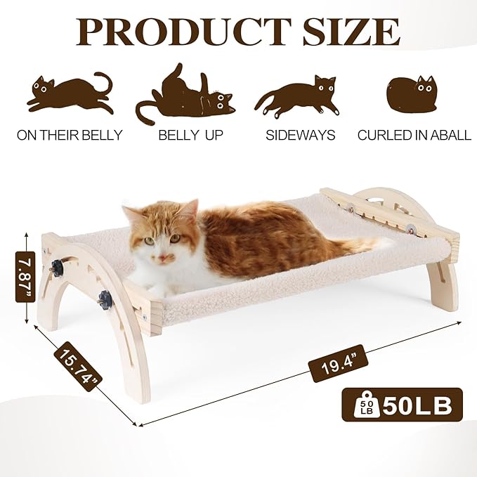 XiaZ Cat Bed Cats Hammock Indoor Cat Bed for Window Wall Shelves Adjustable 50LB Bearing Wooden Frame W/Detachable Washable Cushion Perfect for Bird Watching Sunbathing S 19 * 16 * 8in