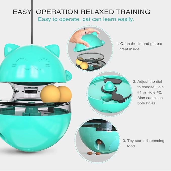 Interactive Cat Toy for Indoor Cats Wobble Treat Dispenser Ball Kitten Food Dispenser & Puzzle Feeder Balls & Enrichment Toys & Mental Stimulation Interactive Brain Game (Blue)