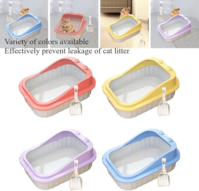 Cat Litter Tray cat Toilet Anti Splash Supplies Semi Enclosed Tall Detachable Kitty Litter Pan Cat Litter Tray 11.42" W x 6.3" H x 16.45" L (Pink)
