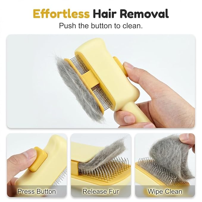 Cat Self Cleaning Pet Hair Removal Comb, Cat Grooming Brush With Long Short Stainless Steel Metal Teeth, Pet Grooming Brush For Home, Portable Cat And Dog Grooming Comb For Travel (Green)