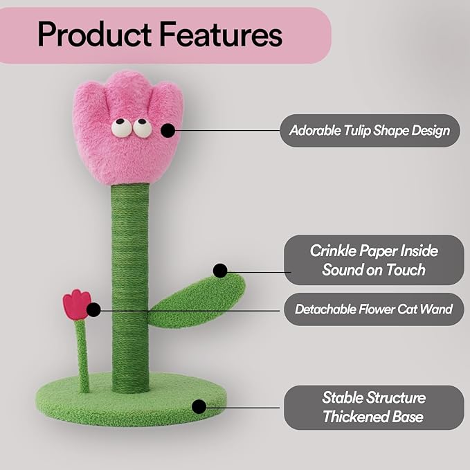 ZEZE Tulip Cat Scratching Post – Flower-Themed Cat Tree for Kittens & Adult Cats, Durable Sisal Rope Tower, Decorative Pet Furniture, Cute Home Design, Furniture Protection