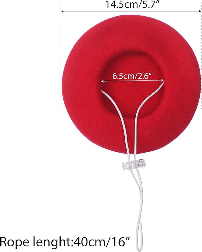 Dog Beret for Small Dogs Cat Doll, Colorful Wool Mini Cap Creative Accessories Costume French Mushroom Artist Fedora Hat Beanies Solid Color Pet Headwear Christmas Hair Accessory Photo Props (Red)