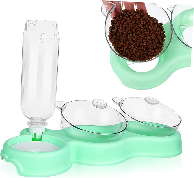 Yardwe 3-in-1 Raised PET Bowl Set with Water Feeder Tilted Cat Food and Water Bowls for Small Dogs and Cats Wet and Dry Food Compatible Space-Saving Design