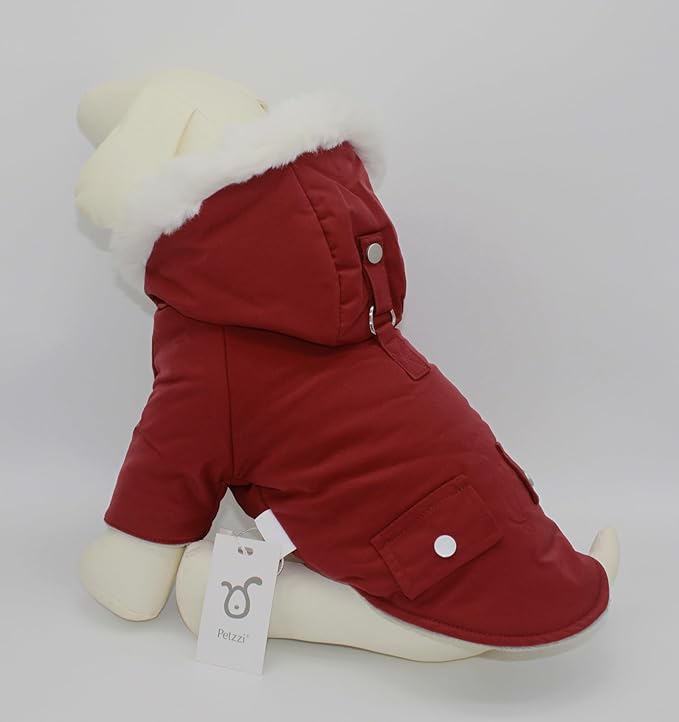 Pet Warm Dog Coat for Winter Dog Clothes Hooded Dog Jacket for Small Puppies Medium Large Dog Cat Clothes Insulated Padded Snow Jacket for Cold Weather Faux Fur (Small, Dark Red)