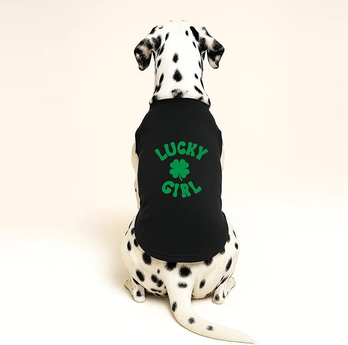 Lucky Girl Dog Tee Shirt | Sleeveless Breeds | St. Patrick's Day | Lucky | Shamrock | Irish Holiday |Black, 5X-Large 1209