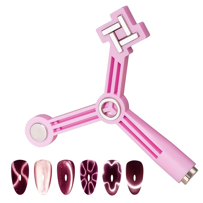 4 in 1 Nail Magnet, Cat Eye Gel Nail Polish Magnet for Nails, Compact Magnetic Nail Tool for French, Star & Cat Eye Designs, Strong Magnet Easy to Control for DIY Home & Nail Salon (HJ-NAT295-Pink)